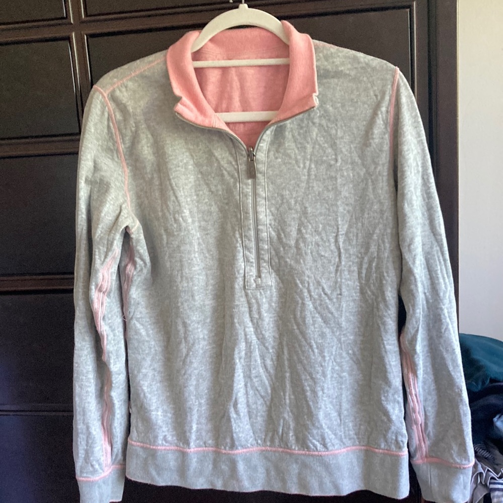 Tommy bahama reversible 1/2 zip sweatshirt  pink abs grey